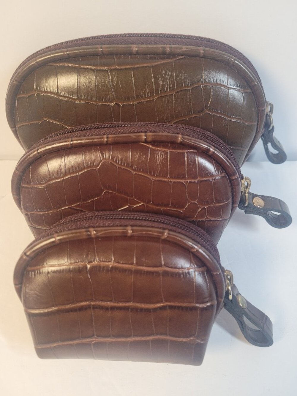 Cosmetic Bags Women's Brown Coin Purse Crocodile Textured Print Set 3 Excellent